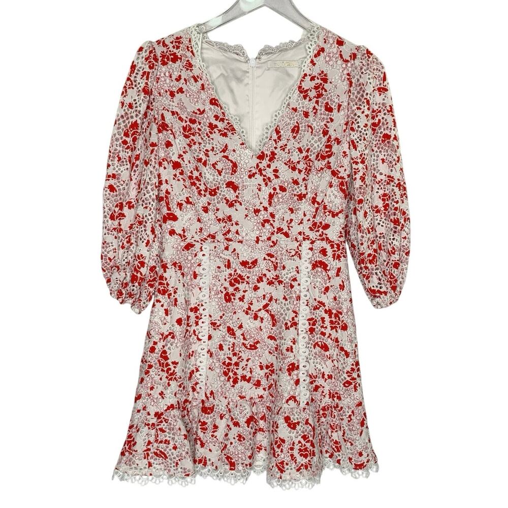 La Maison Talulah Dance Romance Mini Dress M Eyelet Lace Red White